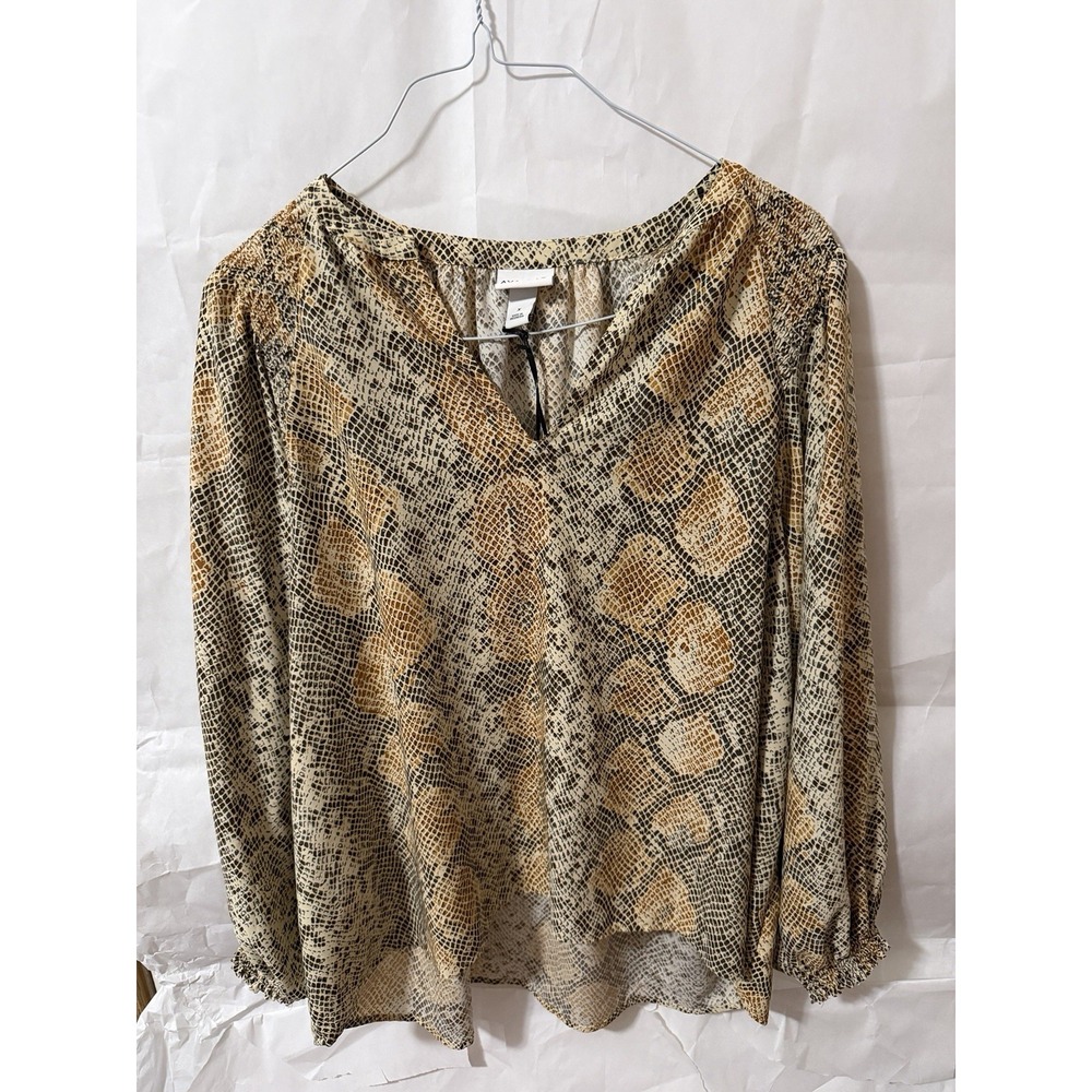 Ava & Viv Size X V Neck Snake Skin Long Sleeve Blouse NWT Animal Print